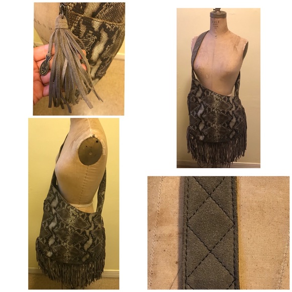 MUXO Leather & Suede Python Hobo Handbag - Picture 7 of 10